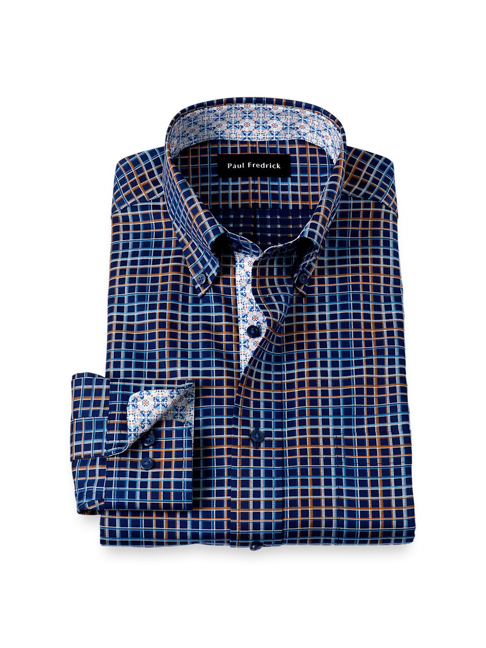 Comfort Stretch Non-Iron Check Dress Shirt With Contrast Trim - Navy Multi