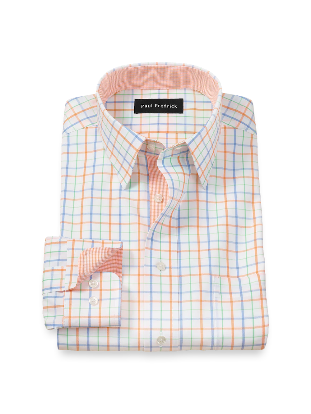 Comfort Stretch Non-Iron Check Dress Shirt With Contrast Trim - Melon/blue