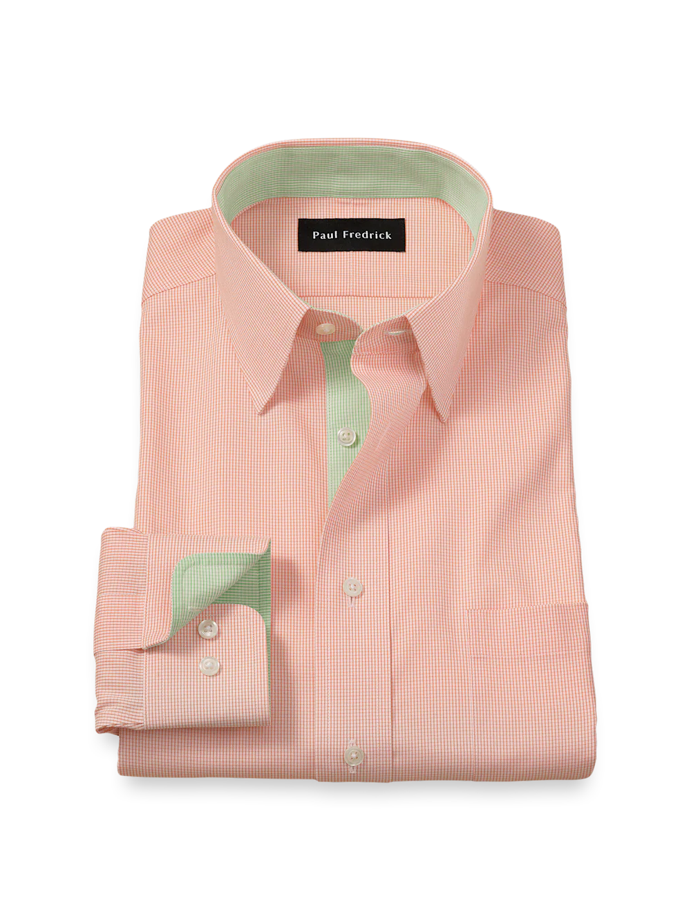 Comfort Stretch Non-Iron Check Dress Shirt With Contrast Trim - Melon
