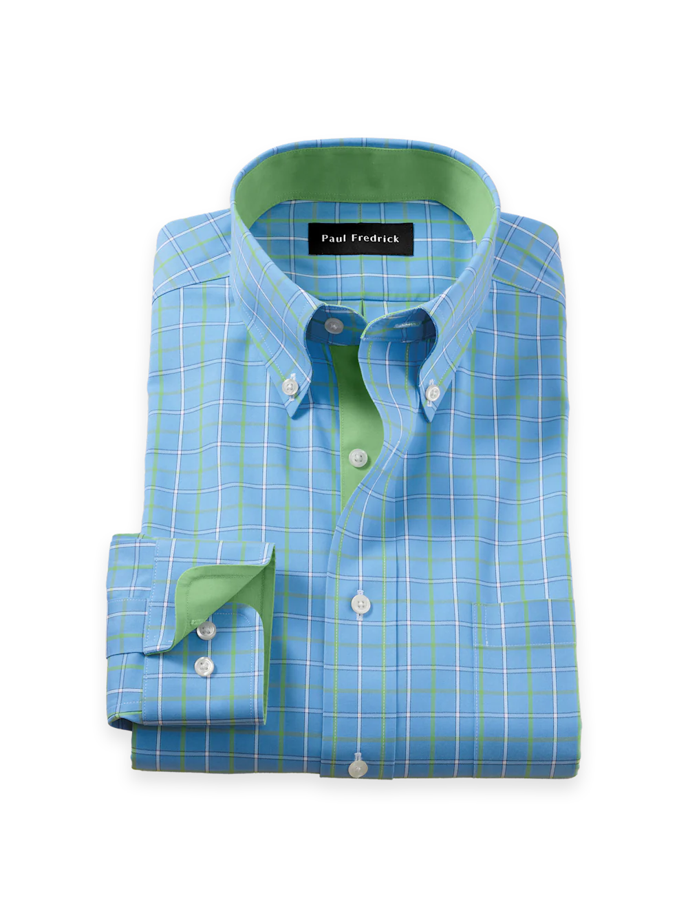 Comfort Stretch Non-Iron Check Dress Shirt With Contrast Trim - Blue/green