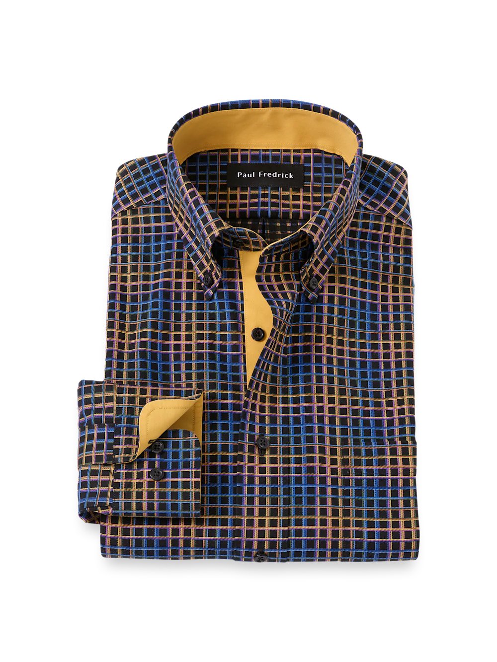 Comfort Stretch Non-Iron Check Dress Shirt With Contrast Trim - Black/orange