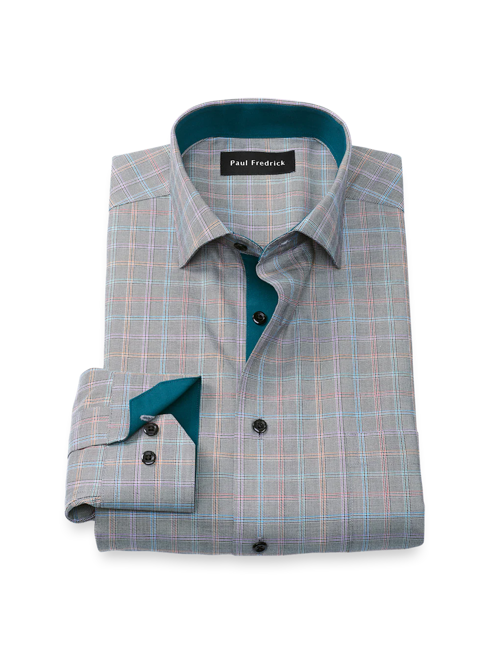 Comfort Stretch Non-Iron Check Dress Shirt With Contrast Trim - Black Multi