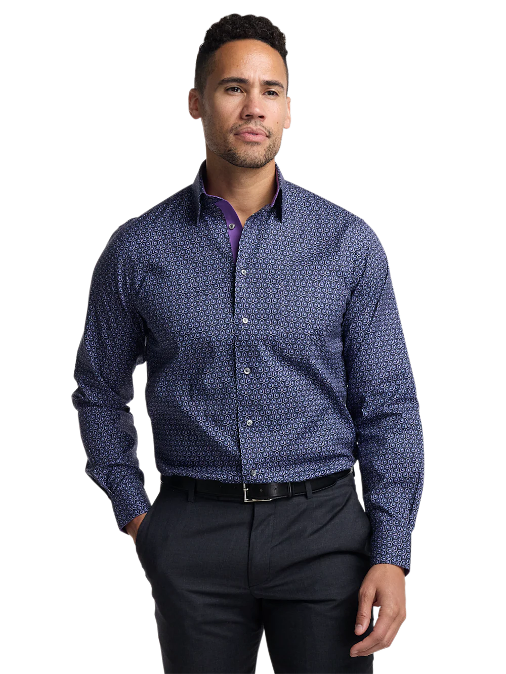 Comfort Stretch Non-Iron Deco Dress Shirt With Contrast Trim - Black/purple - Image 2