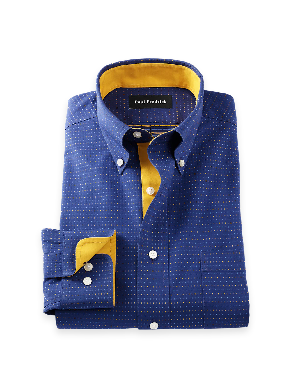 Comfort Stretch Non-Iron Dot Dress Shirt With Contrast Trim - Navy/gold