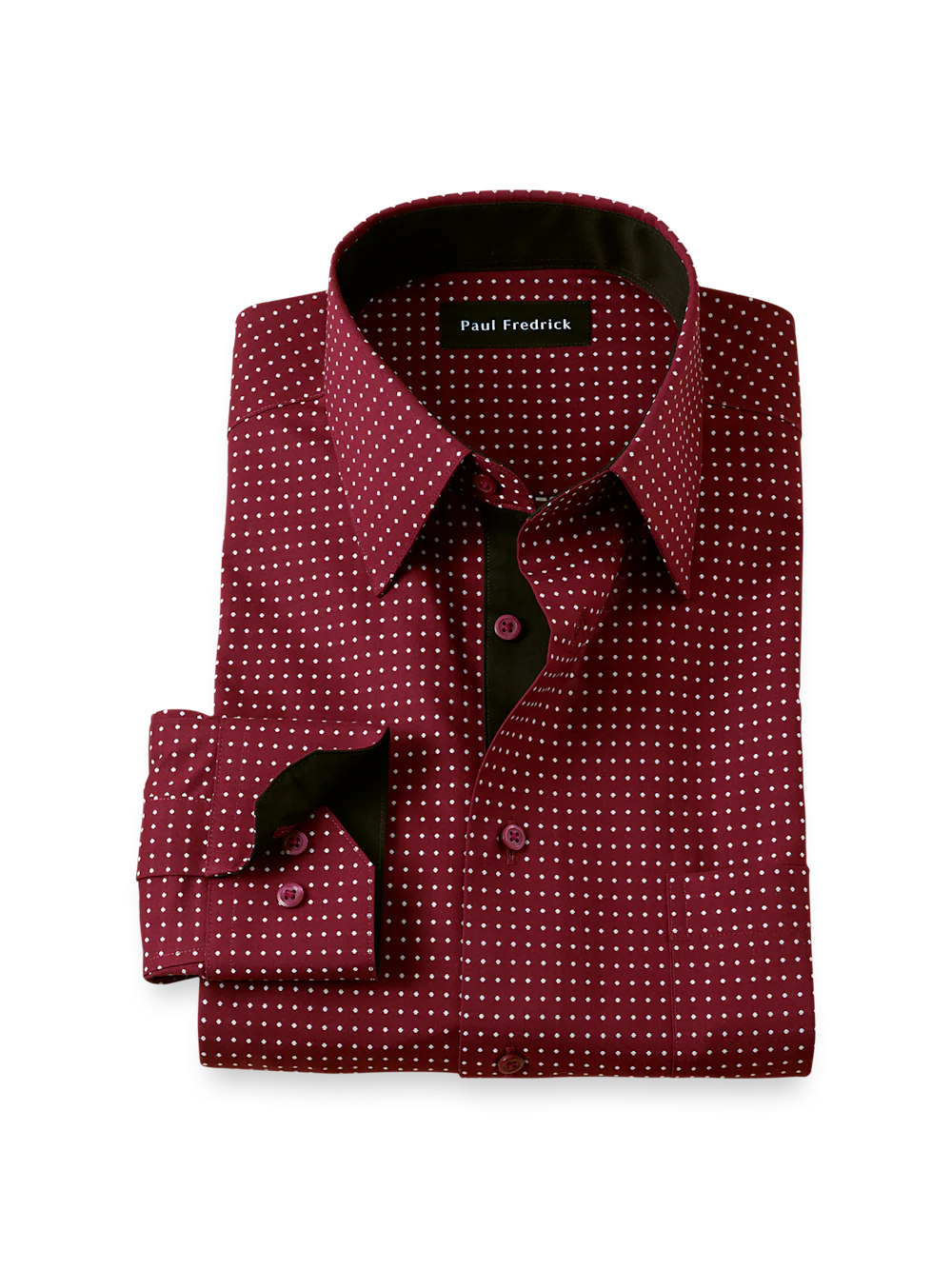Comfort Stretch Non-Iron Dot Dress Shirt With Contrast Trim - Burgundy