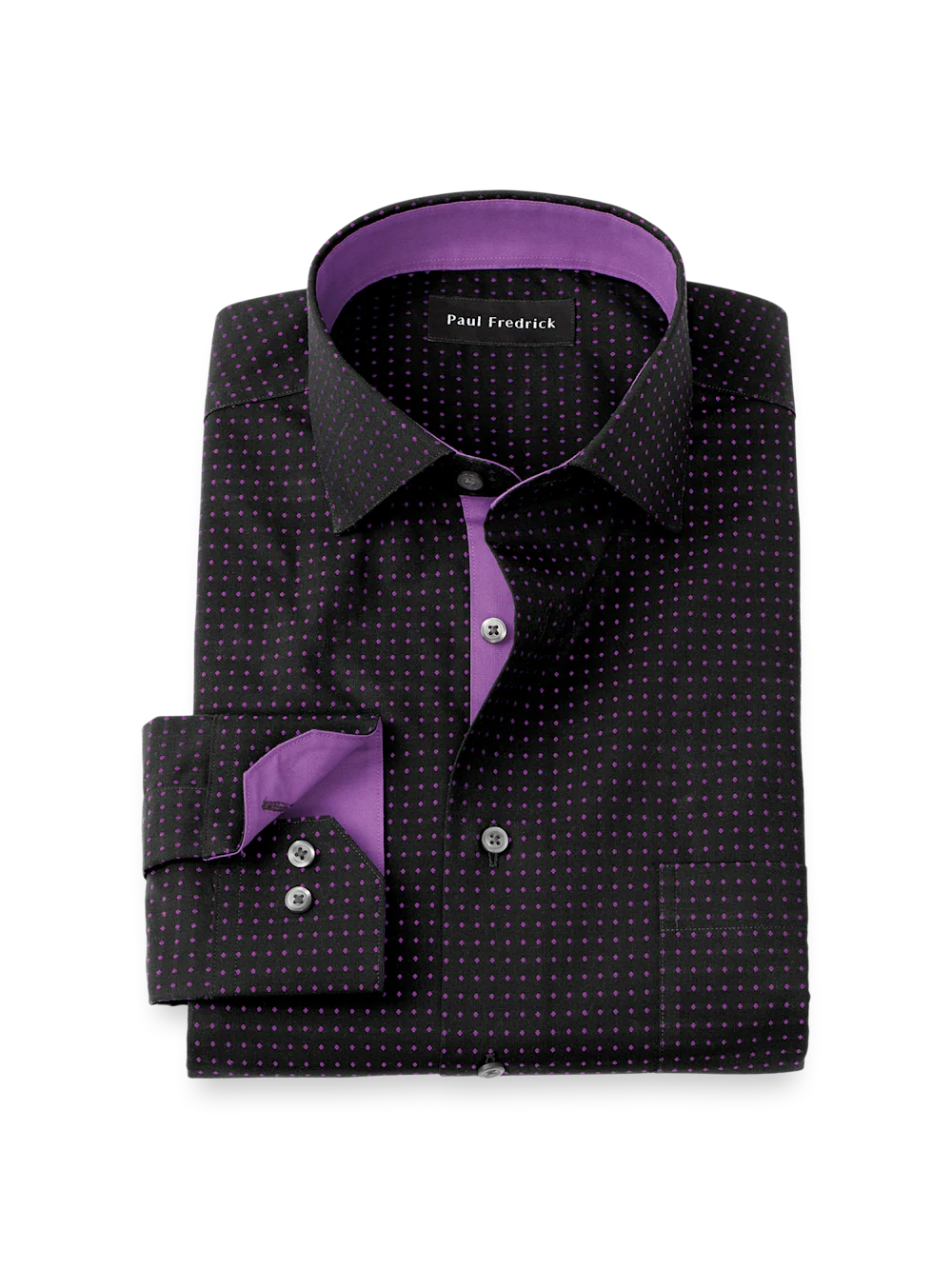 Comfort Stretch Non-Iron Dot Dress Shirt With Contrast Trim - Black/purple