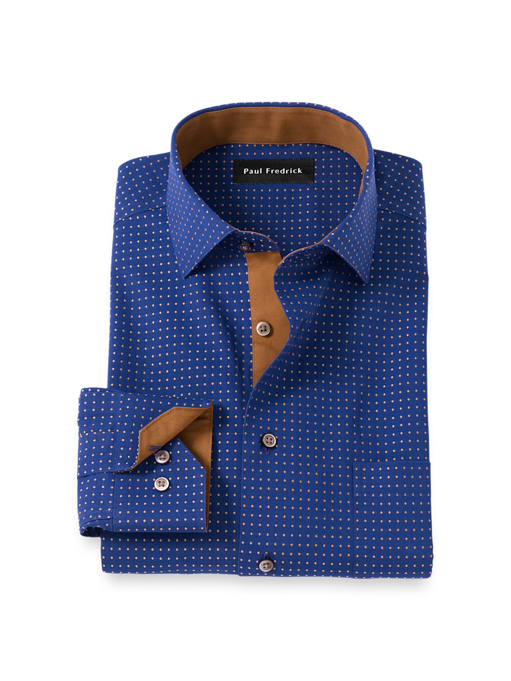 Comfort Stretch Non-Iron Dot Dress Shirt With Contrast Trim - Navy/brown