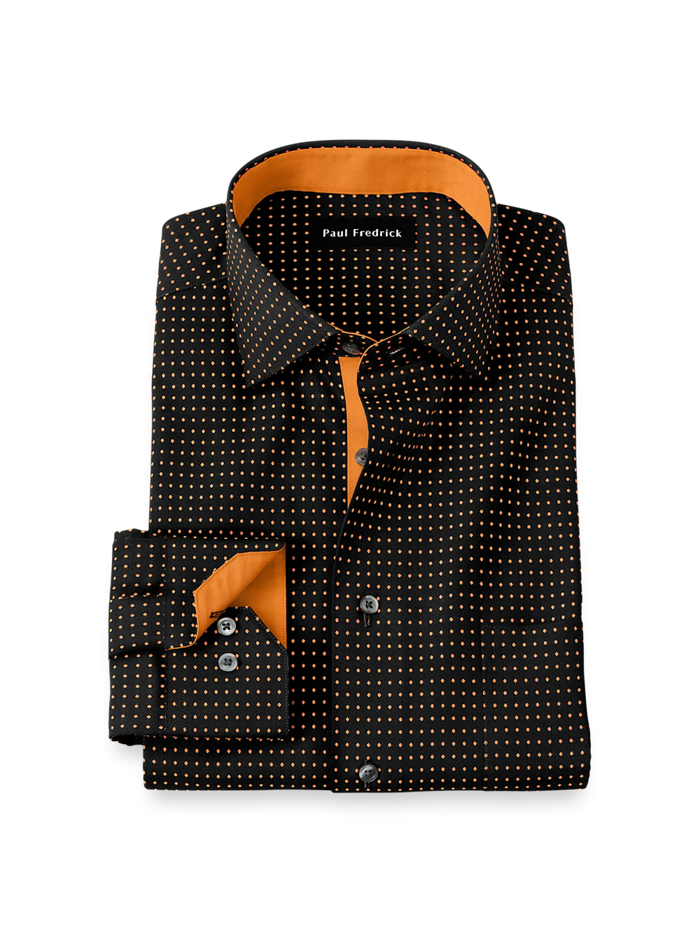 Comfort Stretch Non-Iron Dot Dress Shirt With Contrast Trim - Black/orange