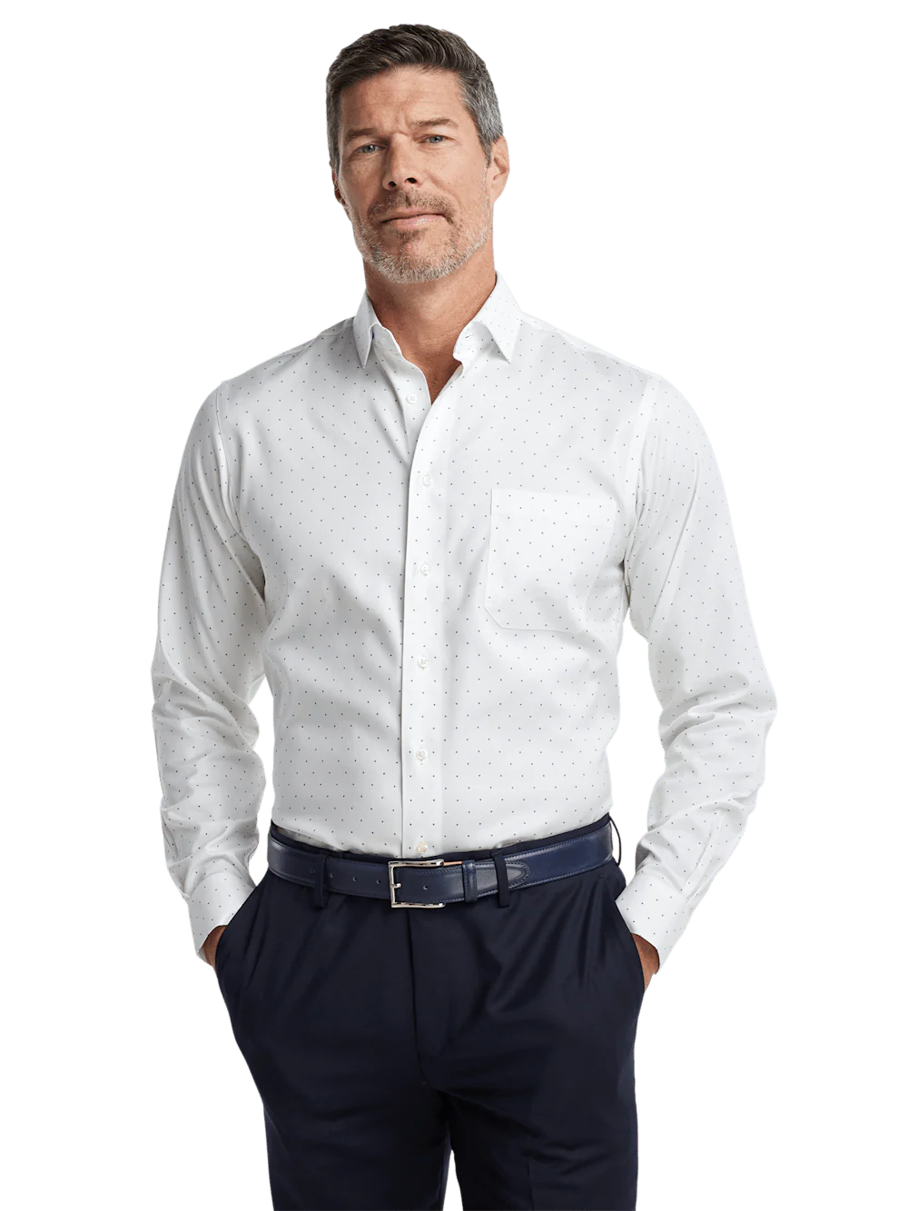 Comfort Stretch Non-Iron Geometric Dress Shirt - White/blue - Image 2