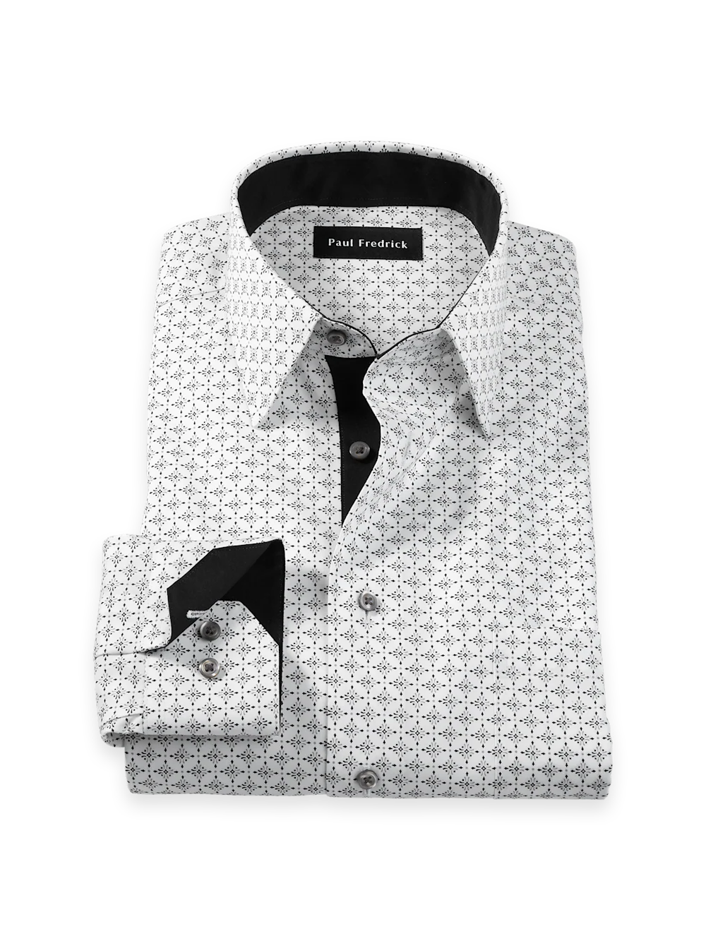 Comfort Stretch Non-Iron Geometric Dress Shirt With Contrast Trim - Black/white