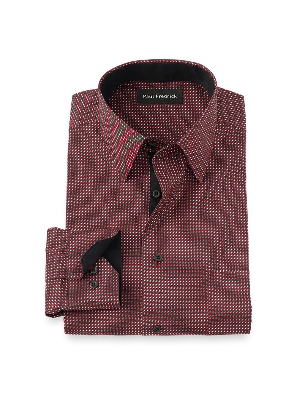 Comfort Stretch Non-Iron Geometric Dress Shirt With Contrast Trim - Black/red