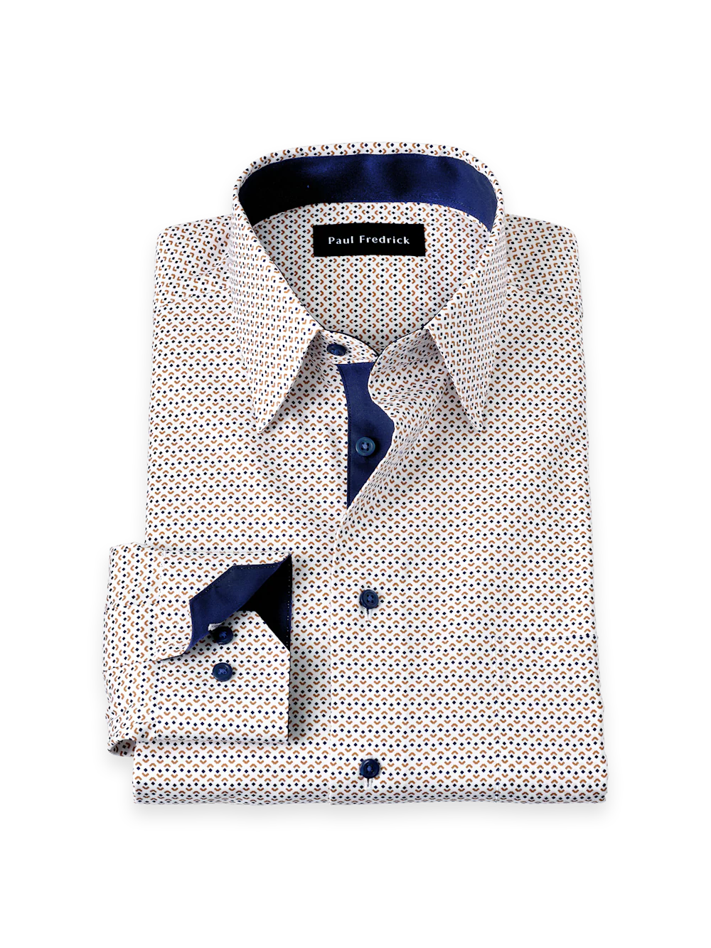 Comfort Stretch Non-Iron Geometric Dress Shirt With Contrast Trim - White Multi