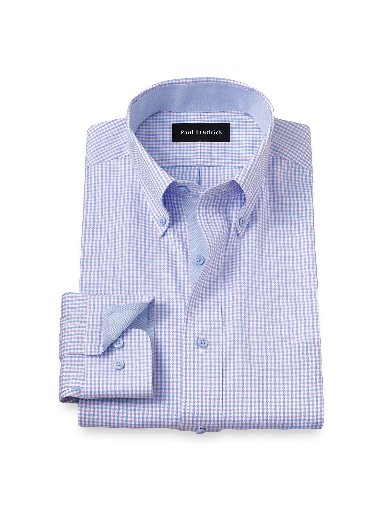 Comfort Stretch Non-Iron Gingham Dress Shirt With Contrast Trim - Blue/purple