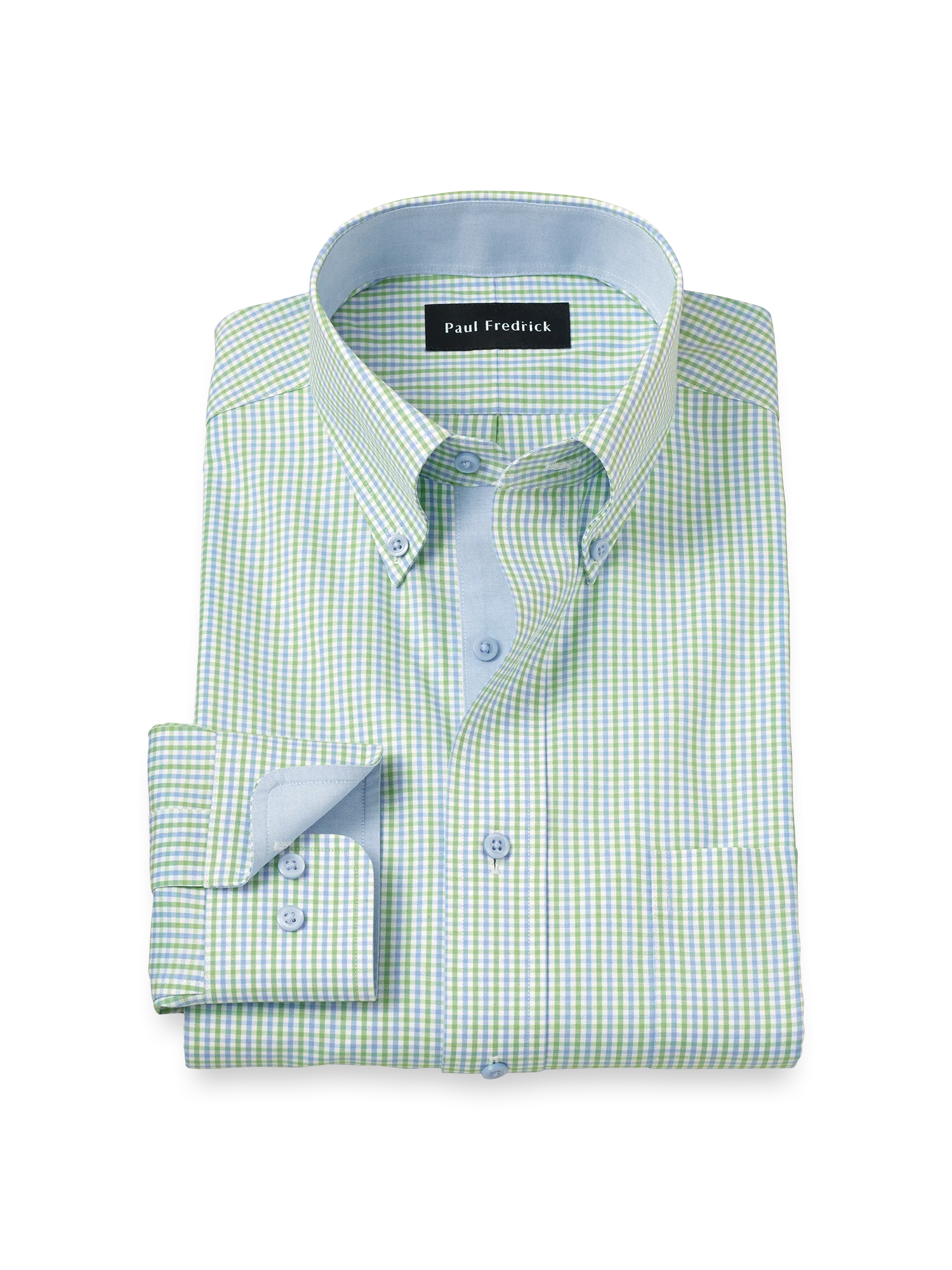 Comfort Stretch Non-Iron Gingham Dress Shirt With Contrast Trim - Blue/green