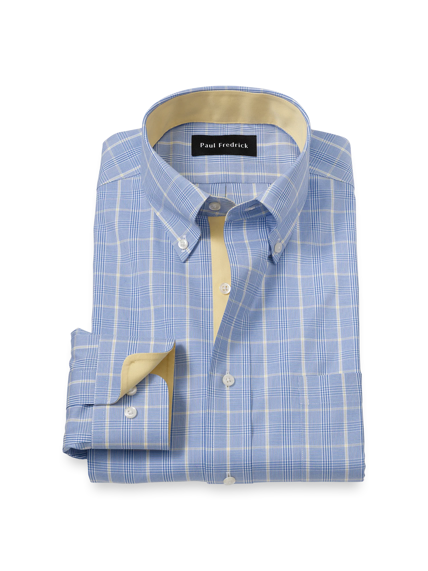 Comfort Stretch Non-Iron Glen Plaid Dress Shirt With Contrast Trim - Blue
