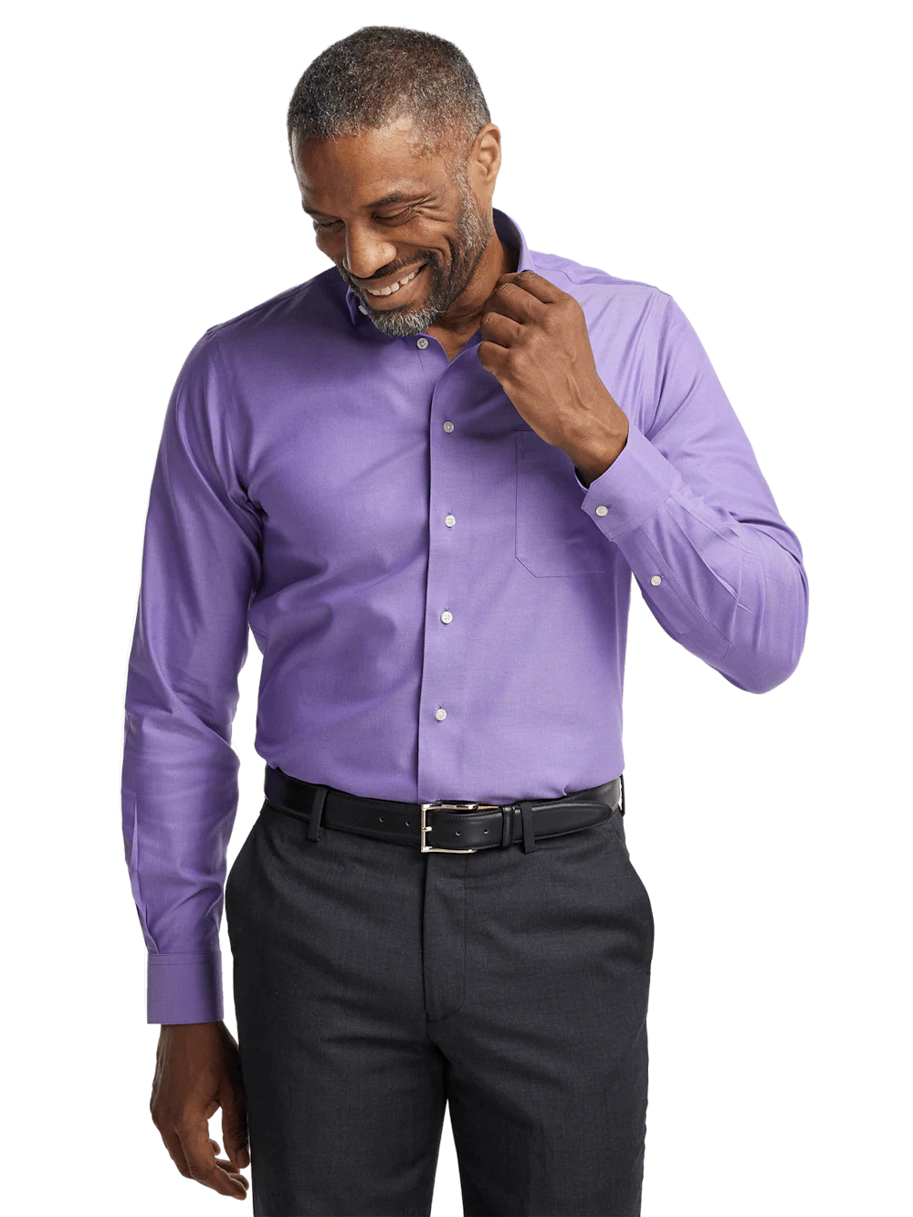 Comfort Stretch Non-Iron Herringbone Dress Shirt - Purple - Image 2