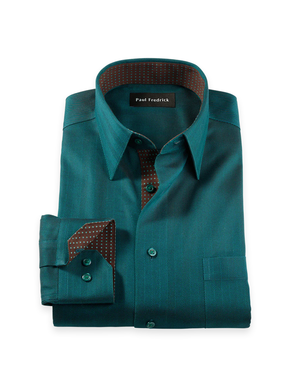 Comfort Stretch Non-Iron Herringbone Dress Shirt With Contrast Trim� - Teal