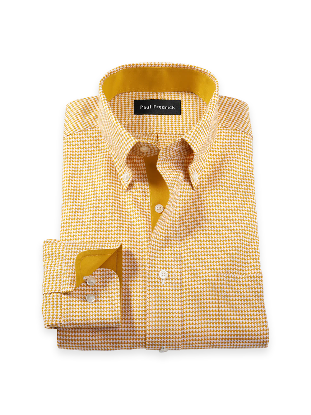 Comfort Stretch Non-Iron Houndstooth Dress Shirt With Contrast Trim - Gold