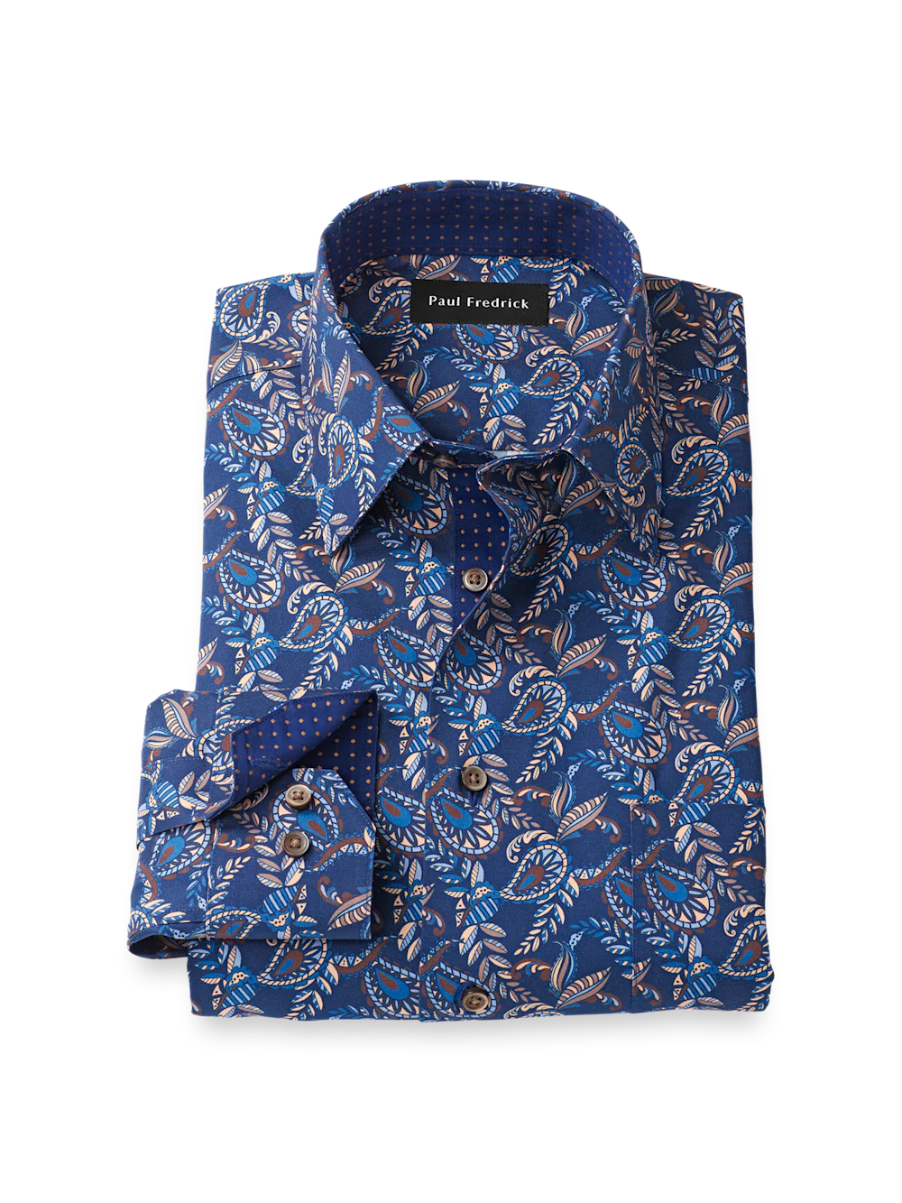 Comfort Stretch Non-Iron Paisley Dress Shirt With Contrast Trim - Navy Multi