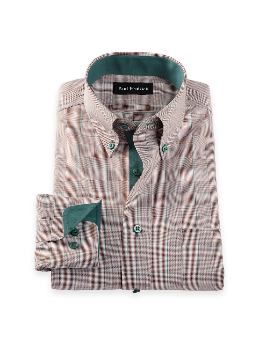 Comfort Stretch Non-Iron Plaid Dress Shirt With Contrast Trim - Brown