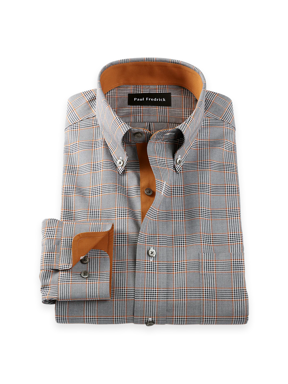 Comfort Stretch Non-Iron Plaid Dress Shirt With Contrast Trim - Black/rust