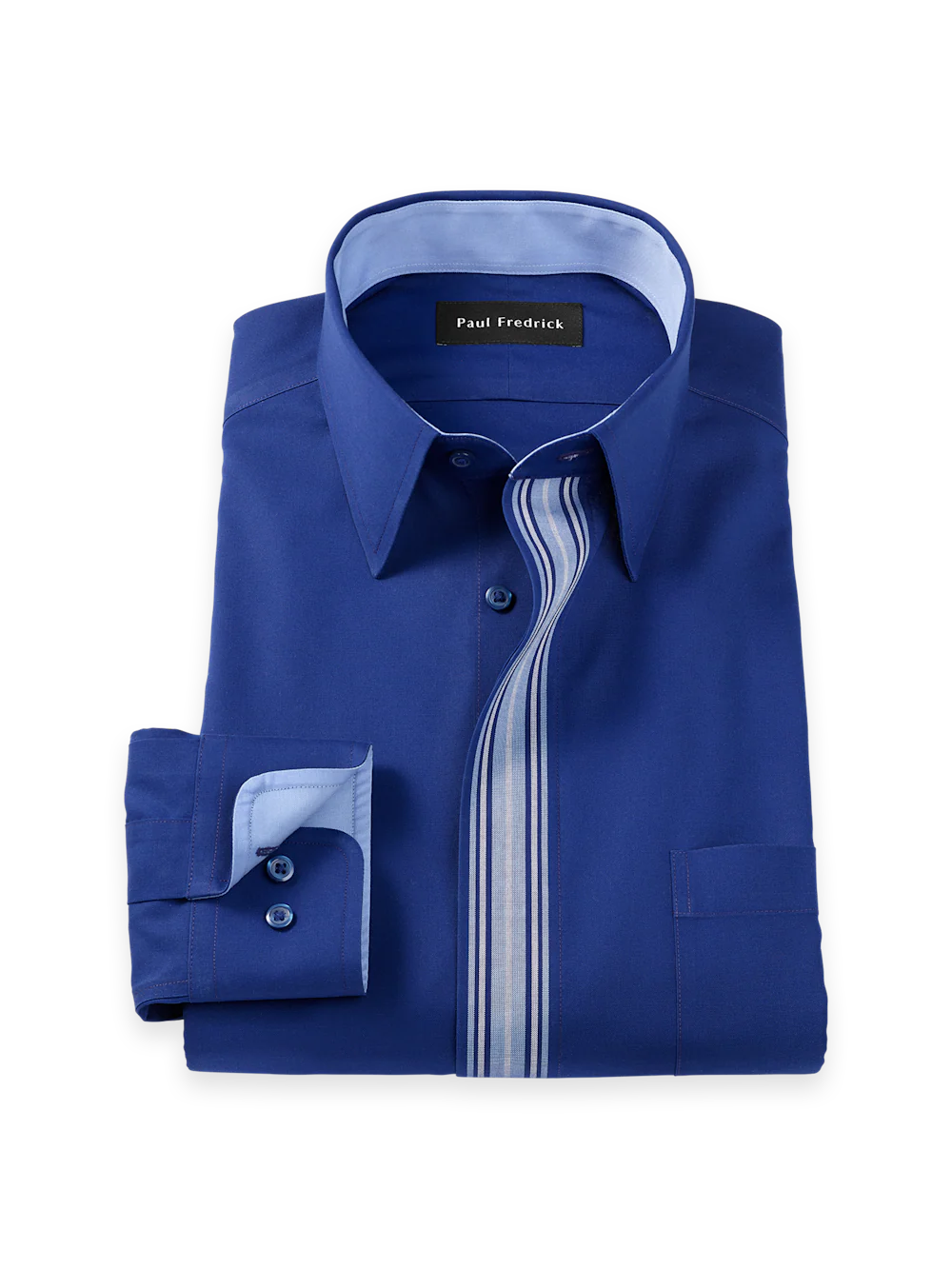 Comfort Stretch Non-Iron Solid Dress Shirt With Contrast Trim - Blue
