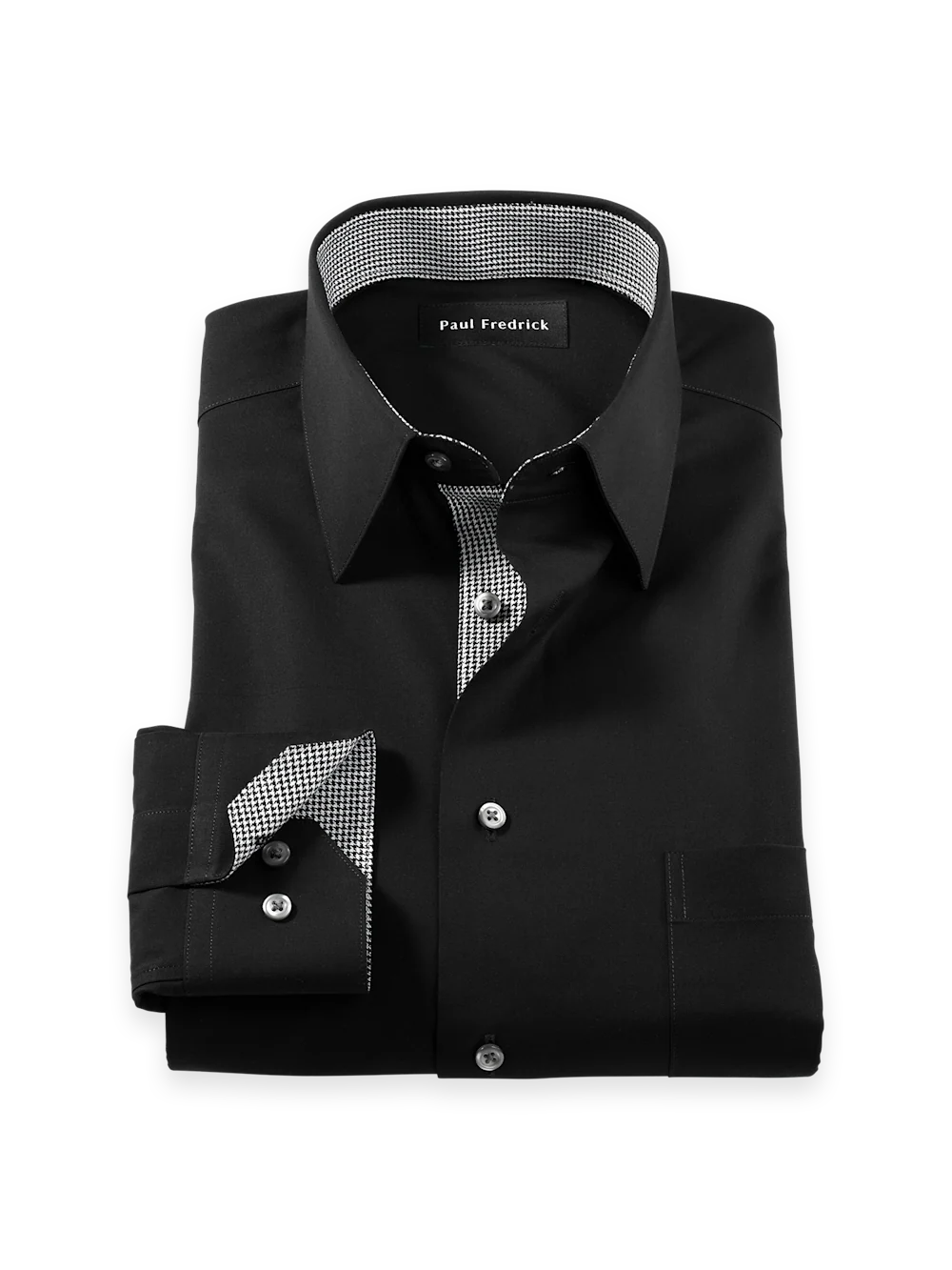 Comfort Stretch Non-Iron Solid Dress Shirt With Contrast Trim - Black