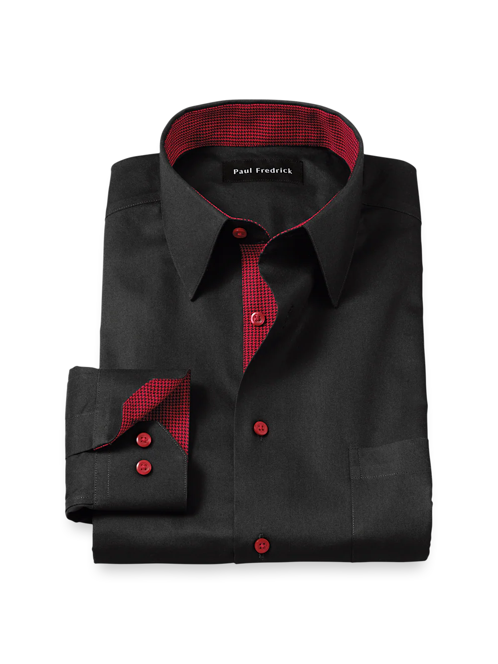 Comfort Stretch Non-Iron Solid Dress Shirt With Contrast Trim - Black