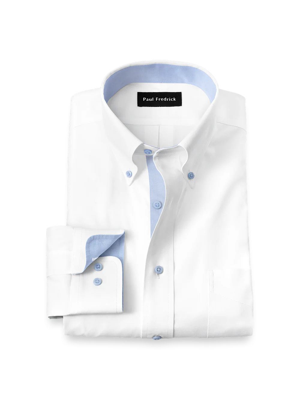 Comfort Stretch Non-Iron Solid Dress Shirt With Contrast Trim - White/blue