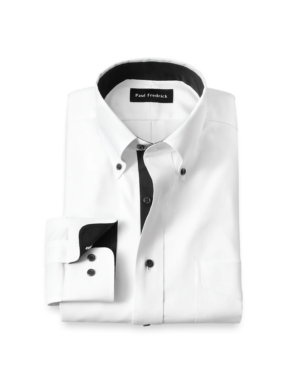 Comfort Stretch Non-Iron Solid Dress Shirt With Contrast Trim - White/black