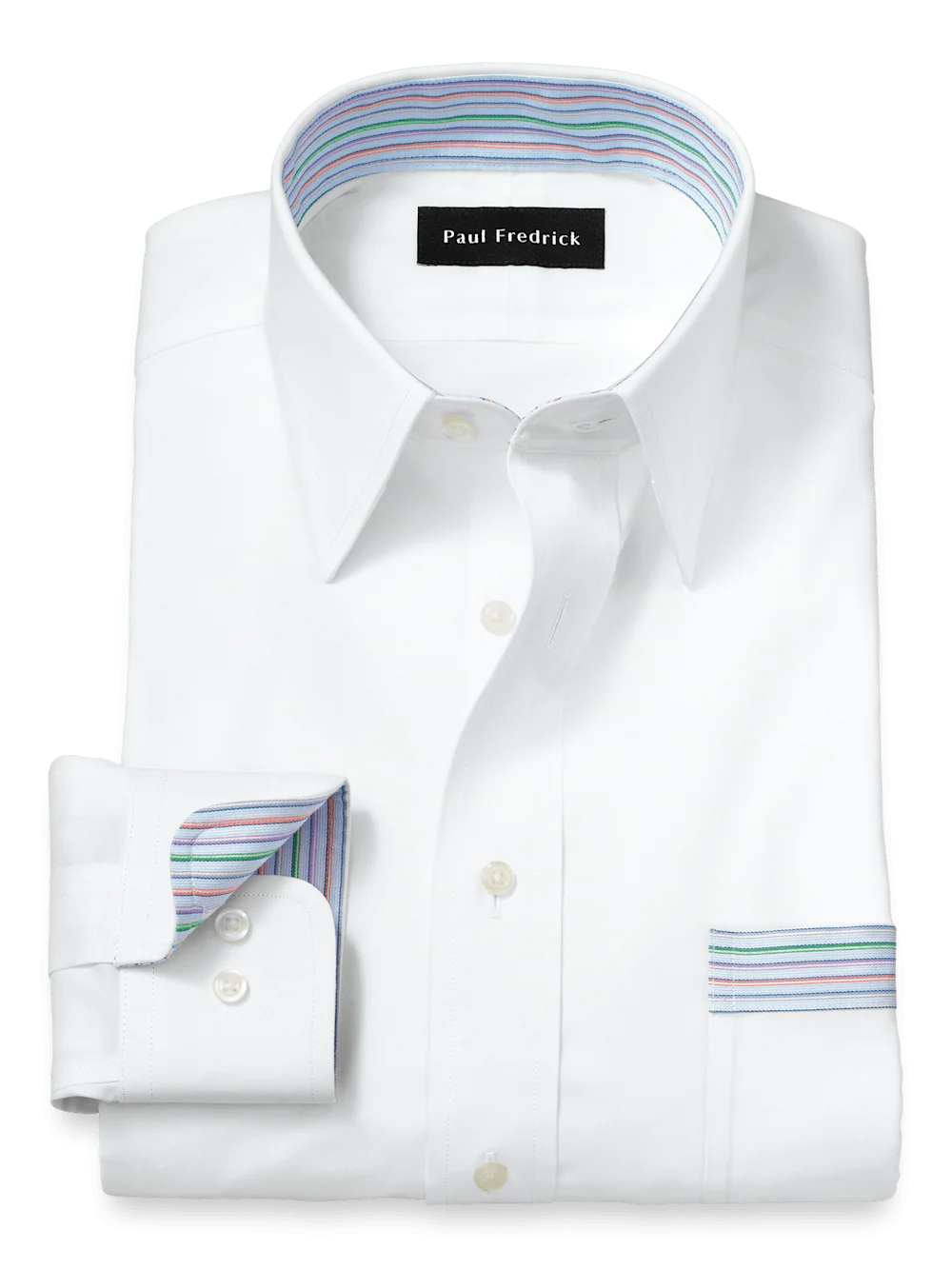 Comfort Stretch Non-Iron Solid Dress Shirt With Contrast Trim - White