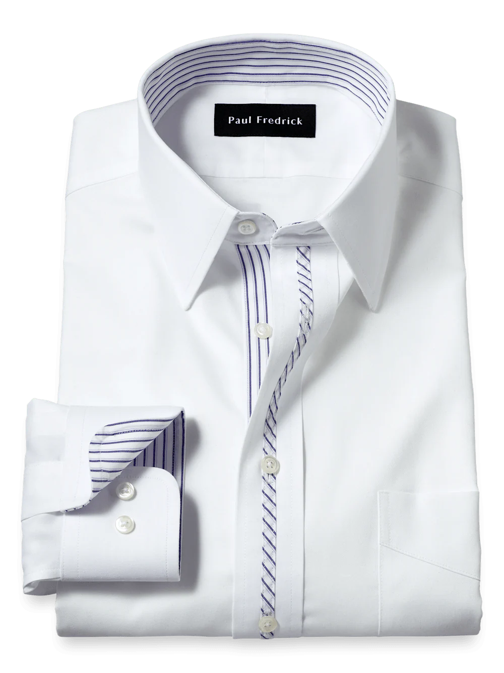 Comfort Stretch Non-Iron Solid Dress Shirt With Contrast Trim - White