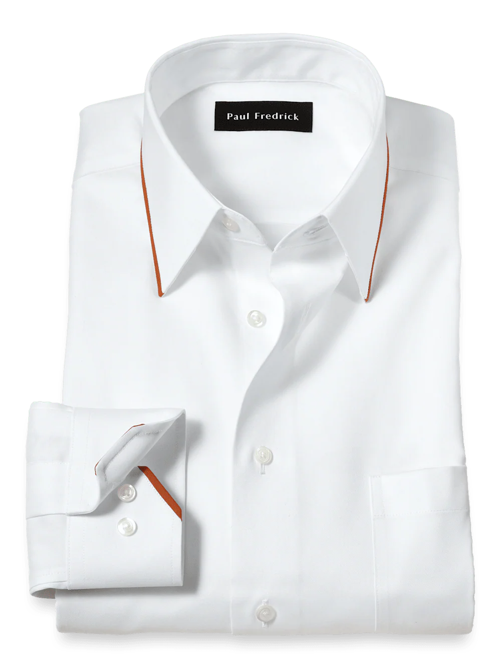 Comfort Stretch Non-Iron Solid Dress Shirt With Contrast Trim - White
