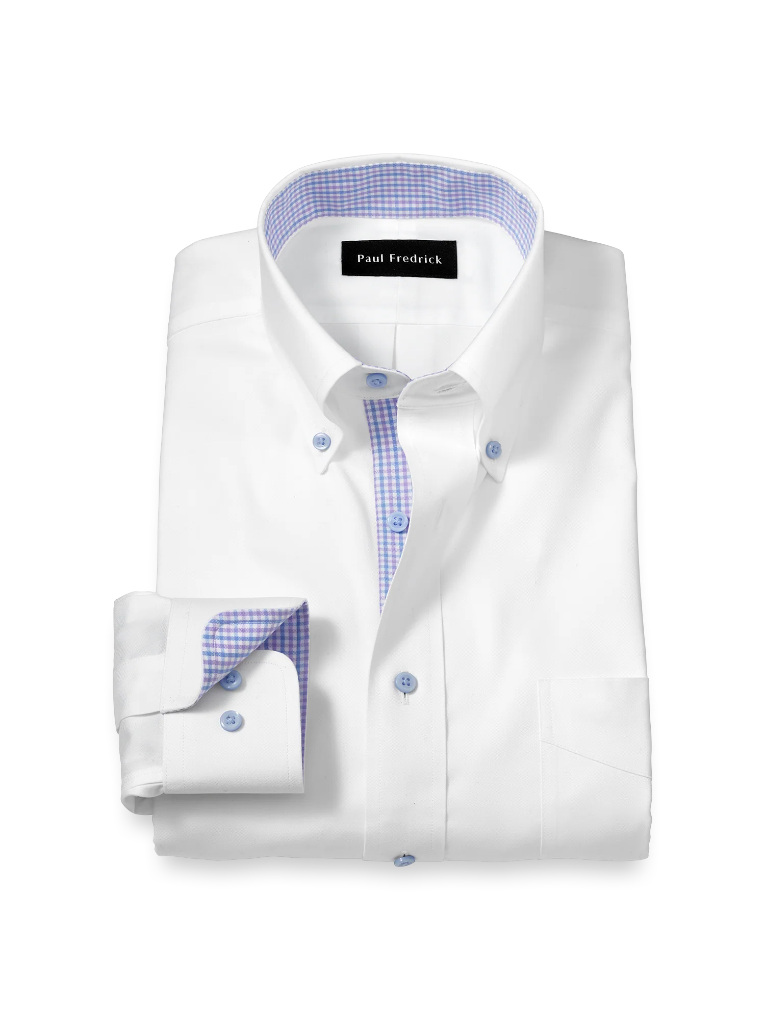 Comfort Stretch Non-Iron Solid Dress Shirt With Contrast Trim - White