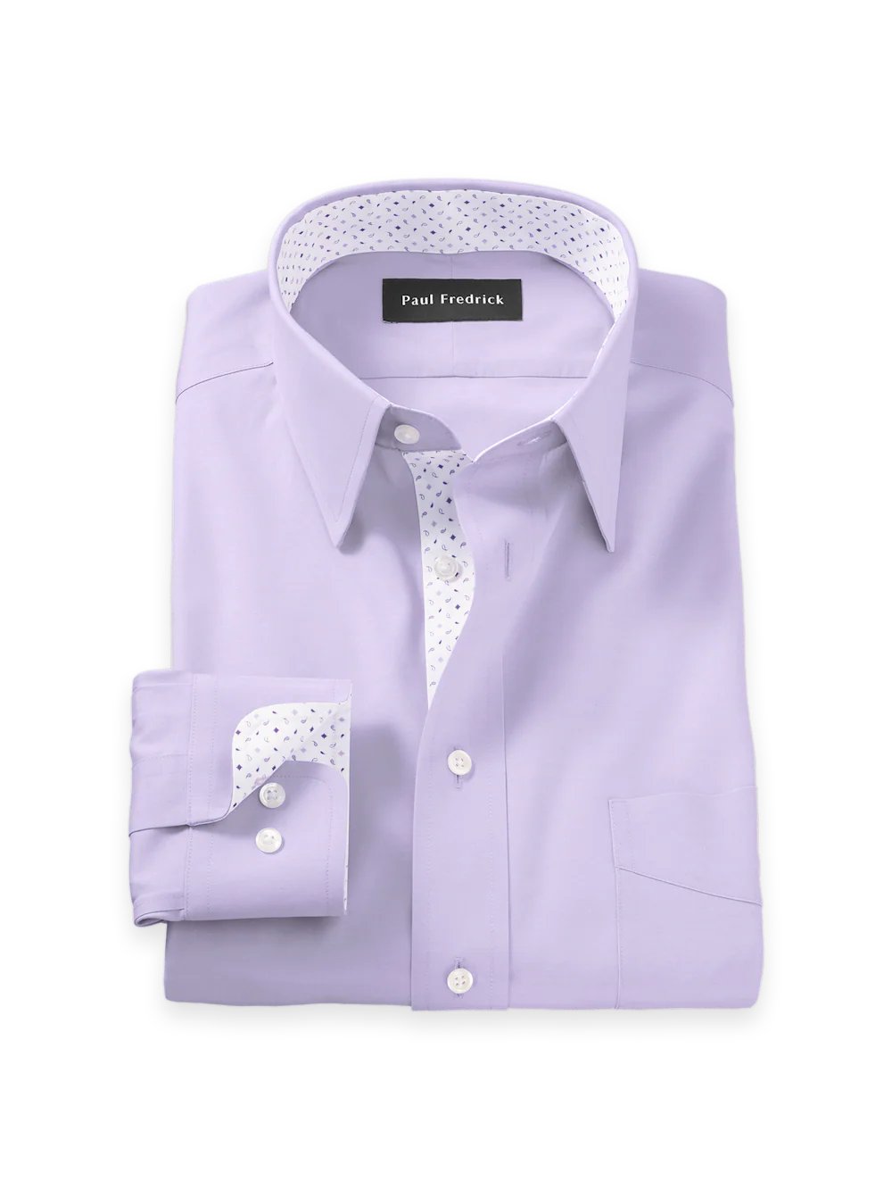 Comfort Stretch Non-Iron Solid Dress Shirt With Contrast Trim - Purple