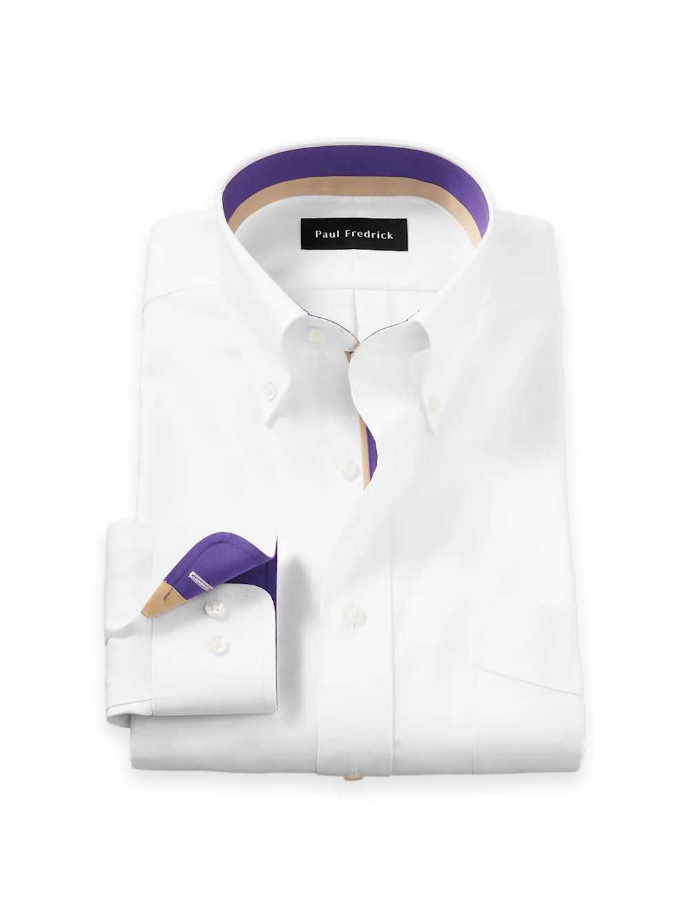 Comfort Stretch Non-Iron Solid Dress Shirt With Contrast Trim - White