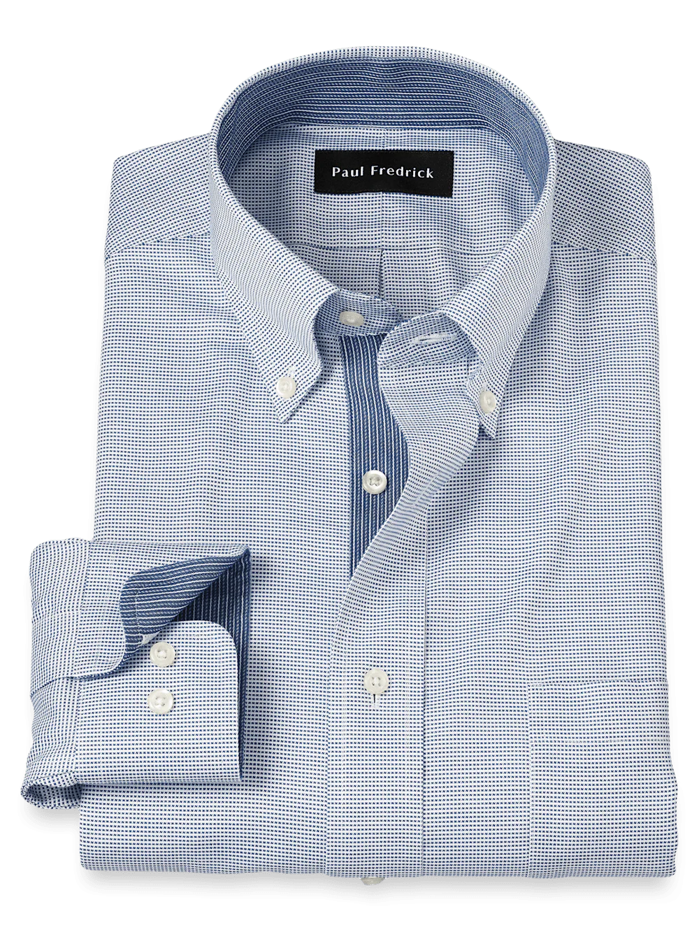 Comfort Stretch Non-Iron Solid Dress Shirt With Contrast Trim - Cobalt