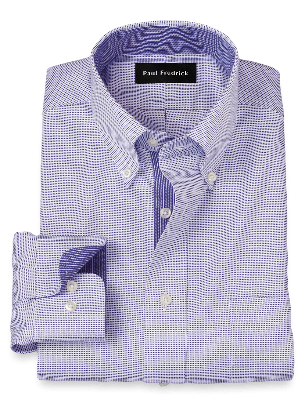 Comfort Stretch Non-Iron Solid Dress Shirt With Contrast Trim - Purple