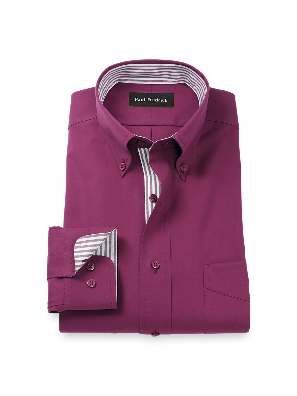 Comfort Stretch Non-Iron Solid Dress Shirt With Contrast Trim - Burgundy