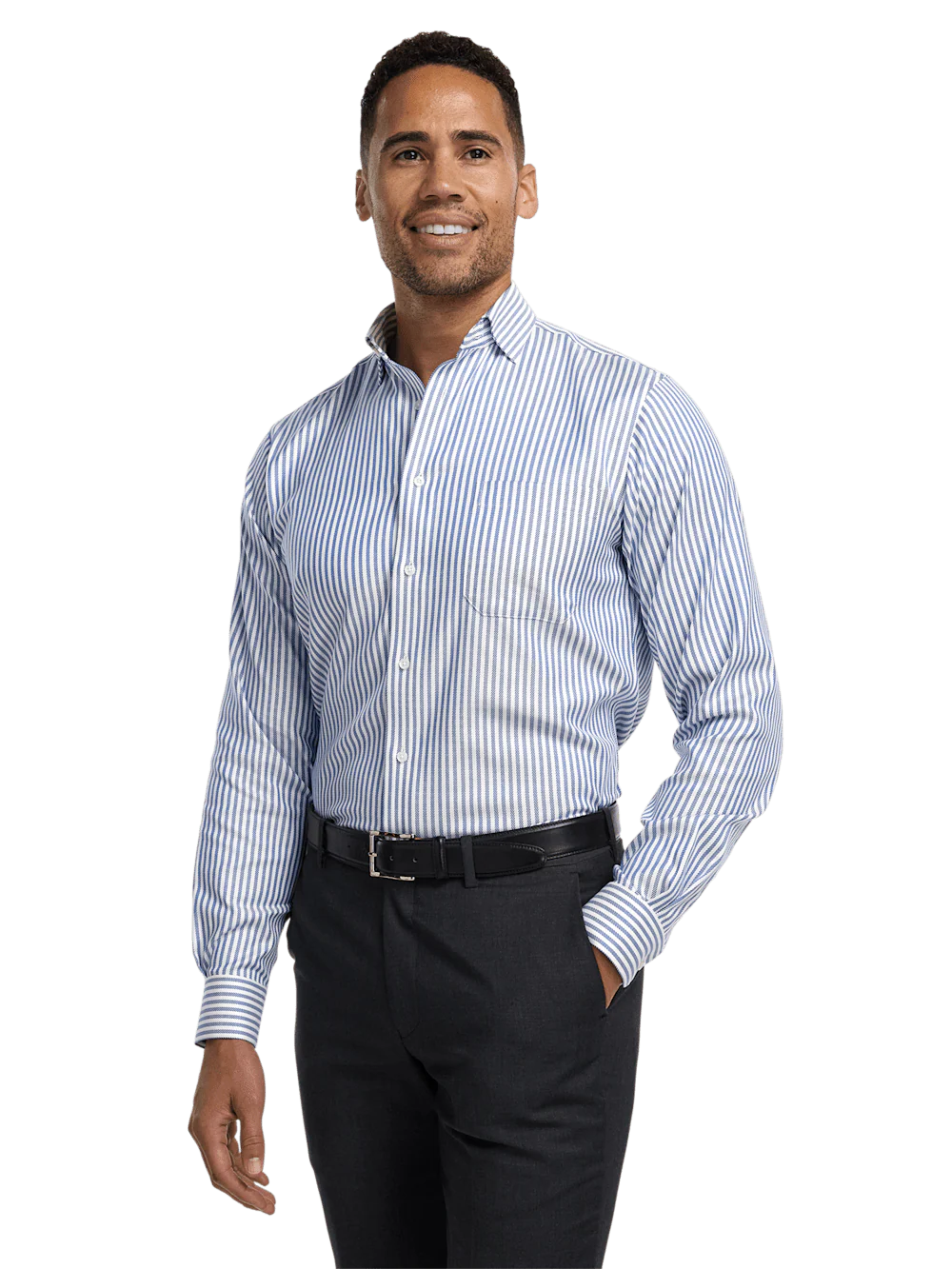 Comfort Stretch Non-Iron Stripe Dress Shirt - Cobalt - Image 2
