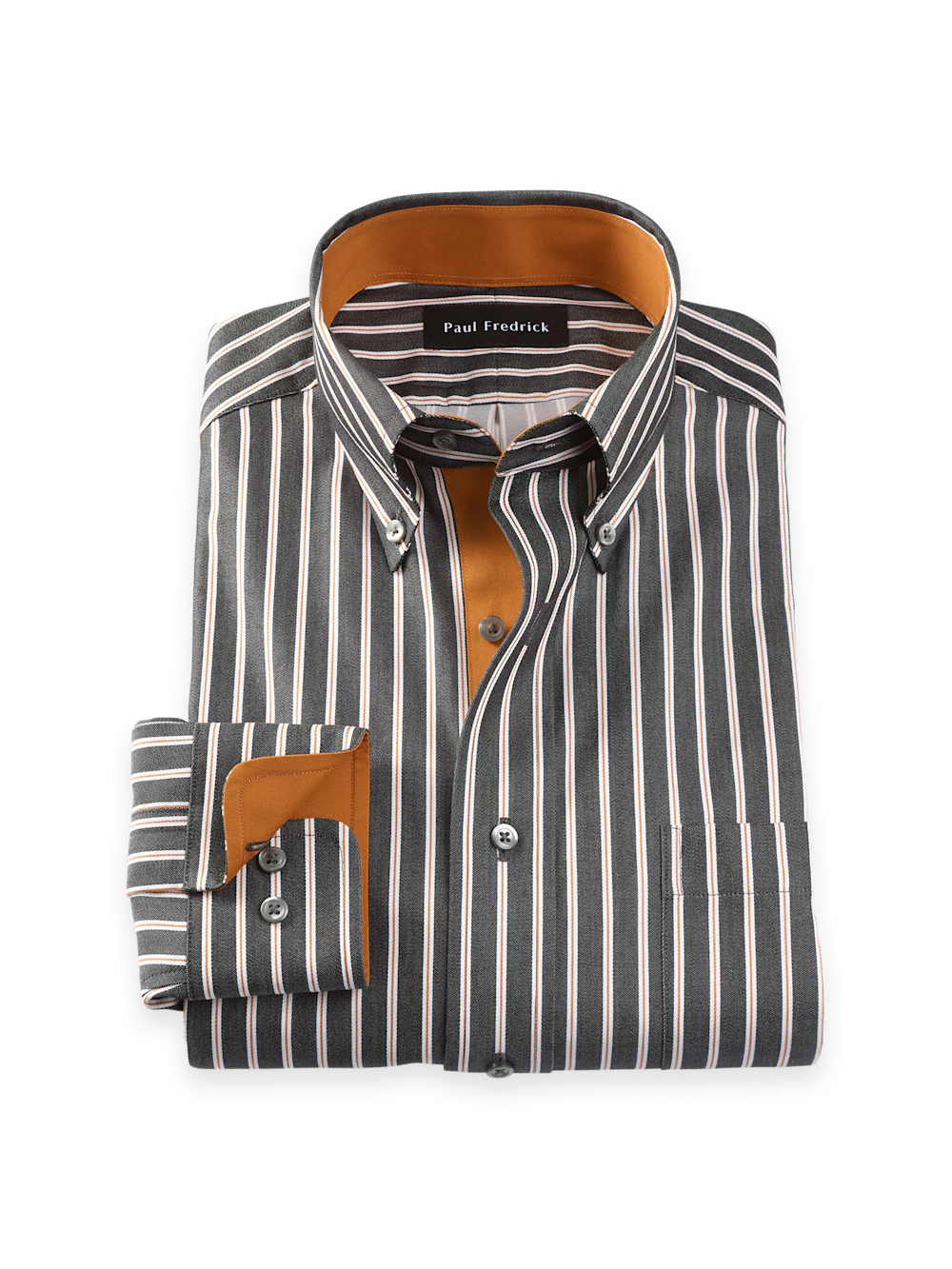 Comfort Stretch Non-Iron Stripe Dress Shirt With Contrast Trim - Black/rust