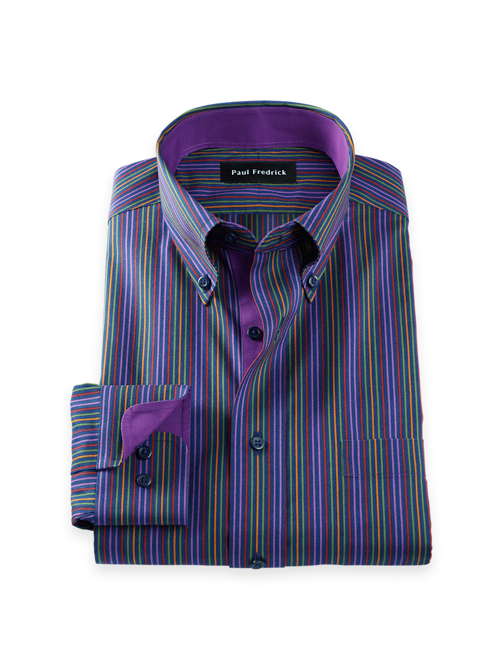 Comfort Stretch Non-Iron Stripe Dress Shirt With Contrast Trim - Multi
