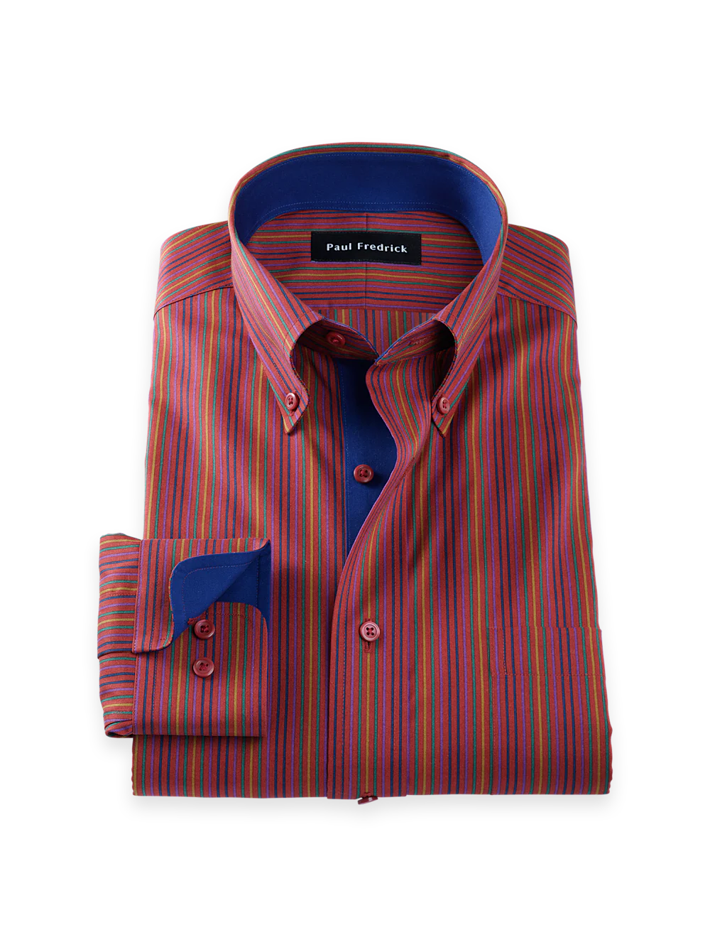 Comfort Stretch Non-Iron Stripe Dress Shirt With Contrast Trim - Multi