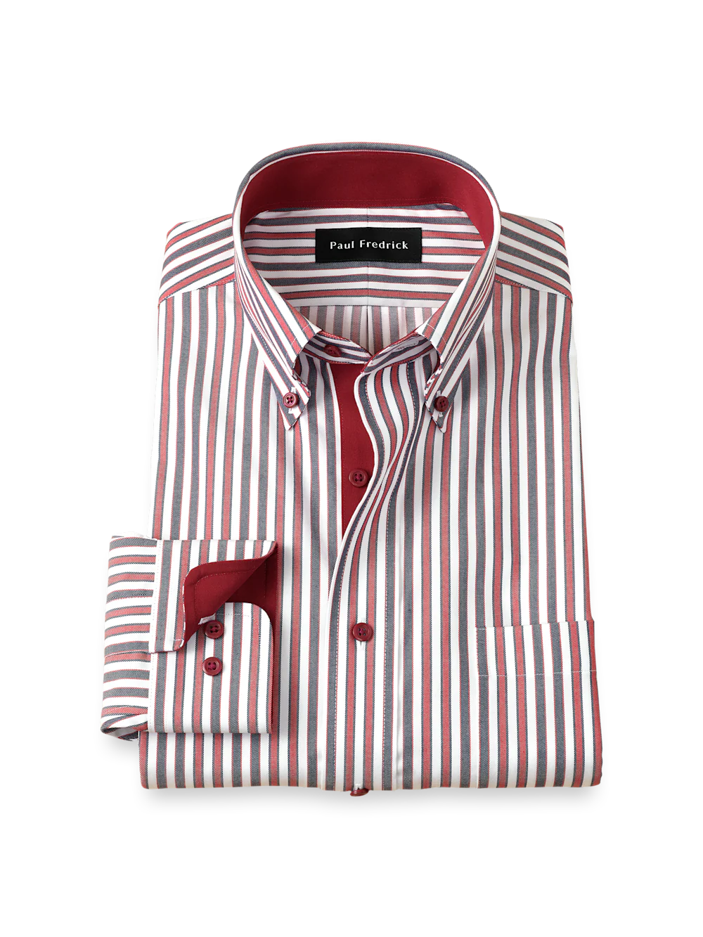 Comfort Stretch Non-Iron Stripe Dress Shirt With Contrast Trim - Navy/red