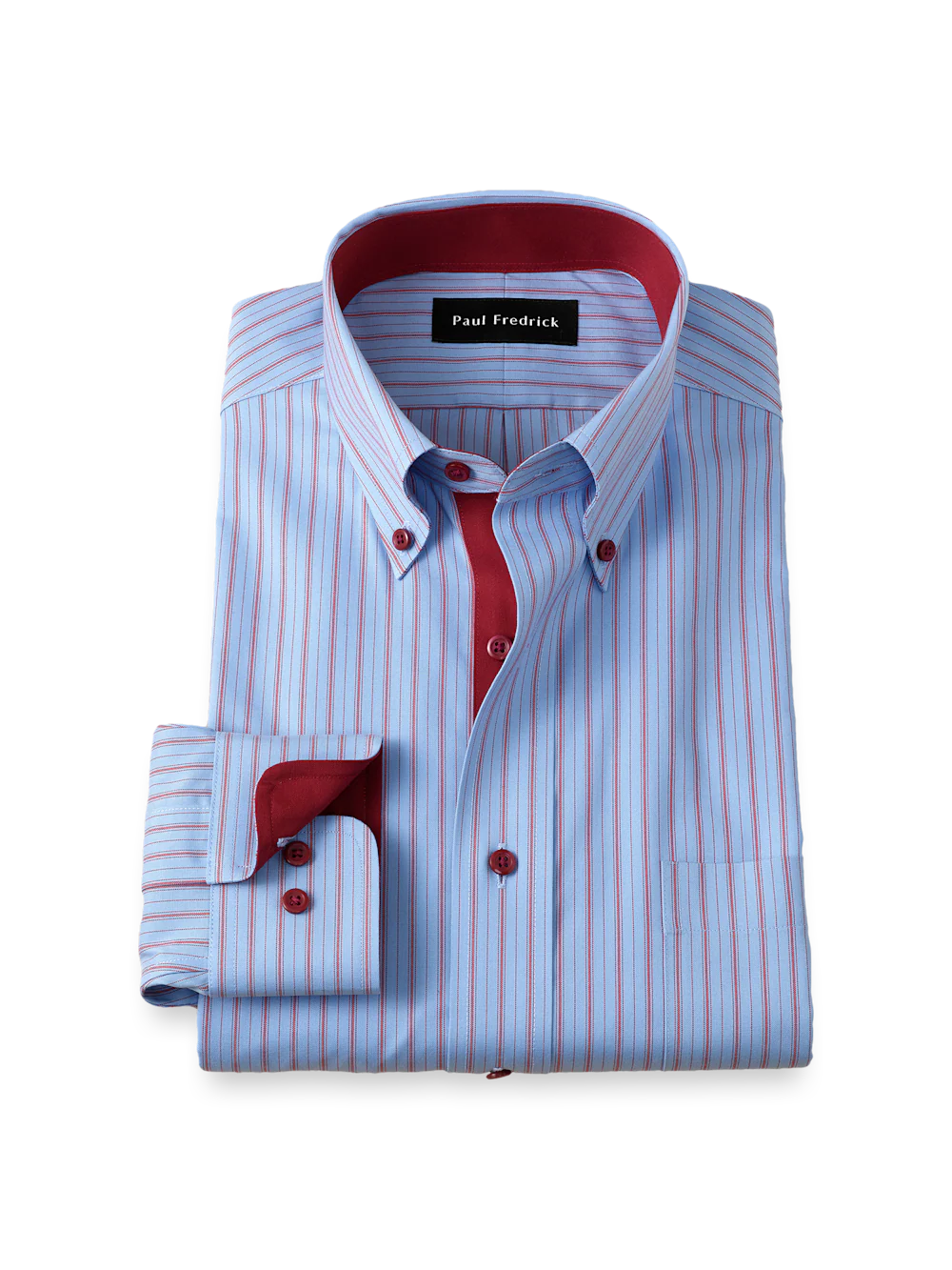 Comfort Stretch Non-Iron Stripe Dress Shirt With Contrast Trim - Blue/red