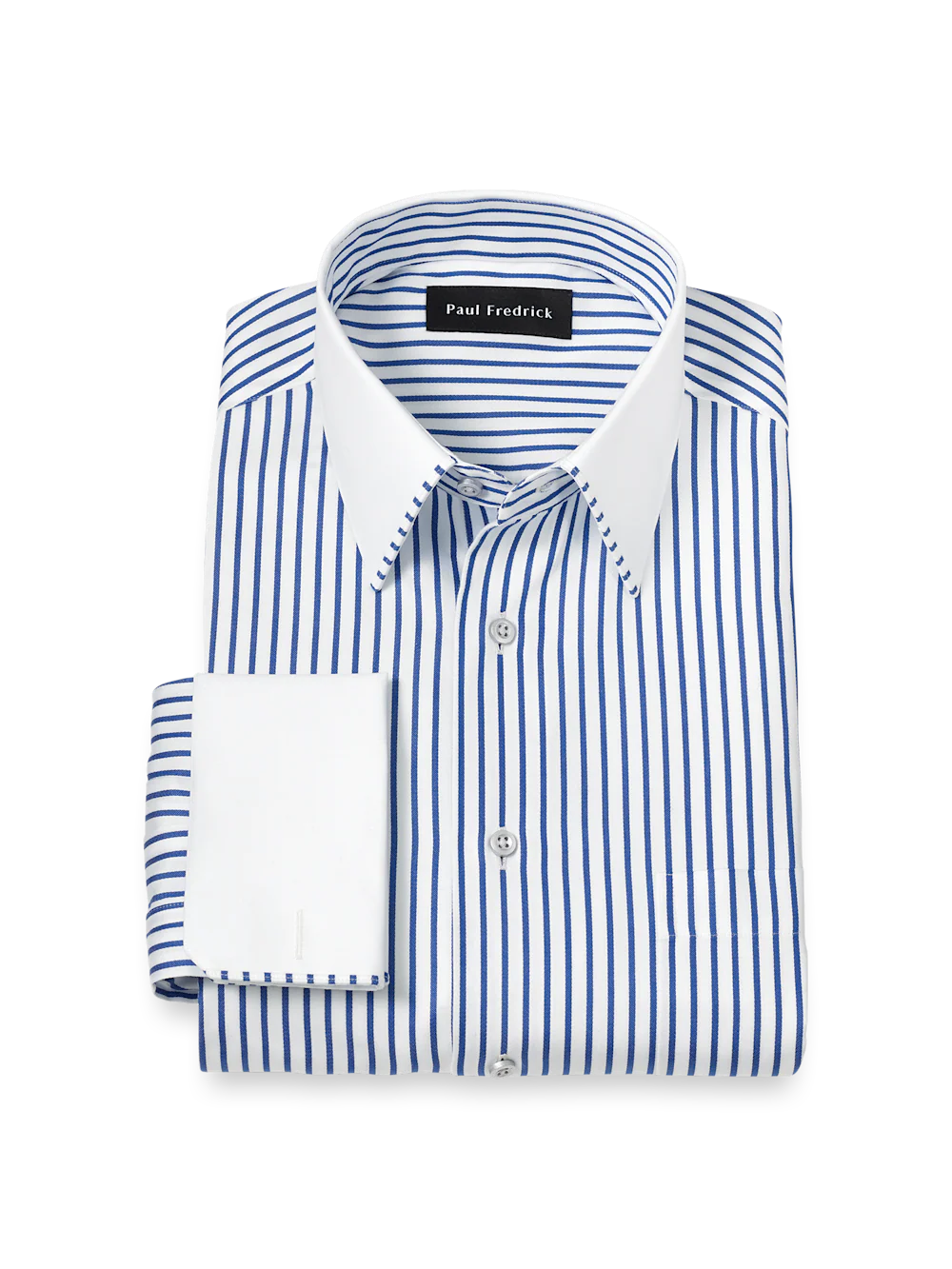 Comfort Stretch Non-Iron Stripe Dress Shirt With Contrast Trim - Blue