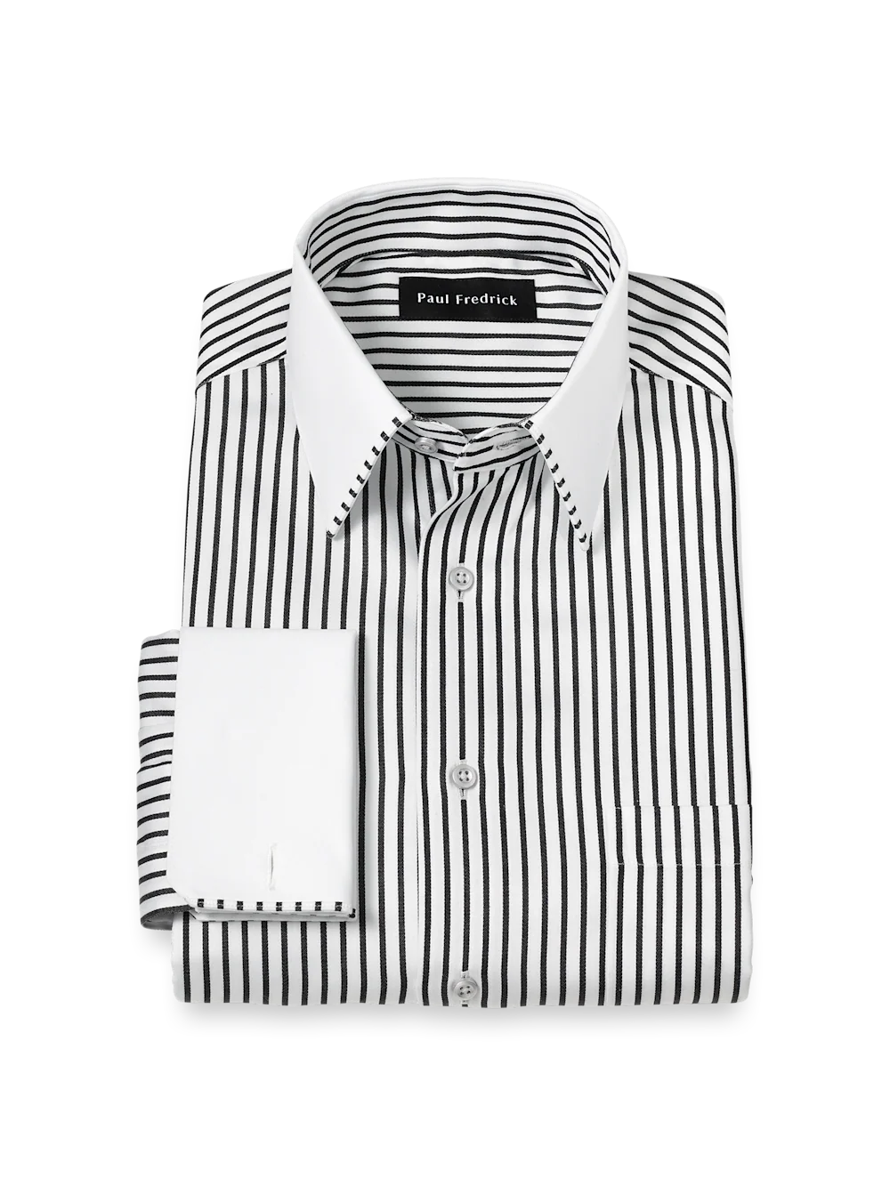 Comfort Stretch Non-Iron Stripe Dress Shirt With Contrast Trim - Black