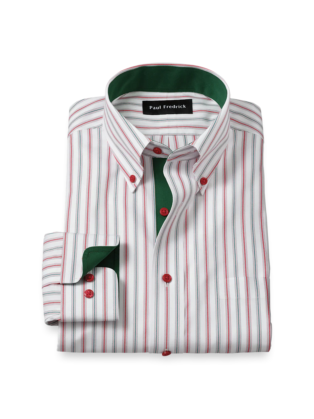 Comfort Stretch Non-Iron Stripe Dress Shirt With Contrast Trim - Red/green