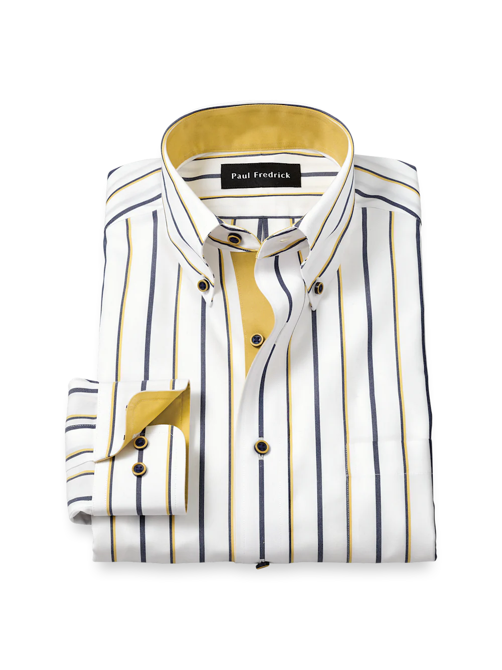 Comfort Stretch Non-Iron Stripe Dress Shirt With Contrast Trim - Navy/gold