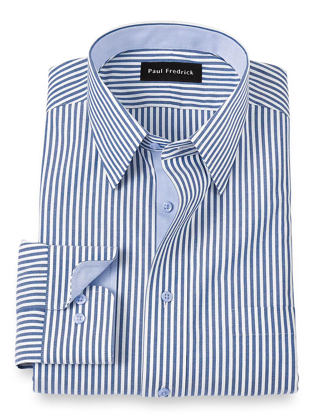 Comfort Stretch Non-Iron Stripe Dress Shirt With Contrast Trim - Cobalt